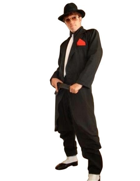 Men's Liquid Jet Black Fashion Long Zoot Suit + Shirt & Tie & Hat 