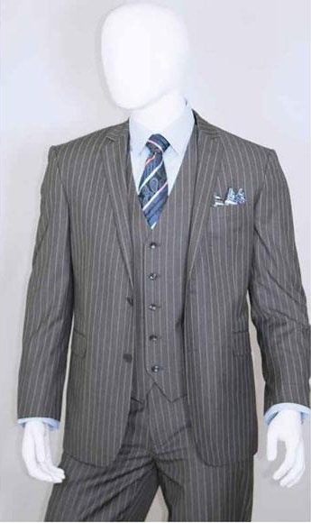 2 Buttons With Vest 3 Pieces Medium Grey PinStripe 