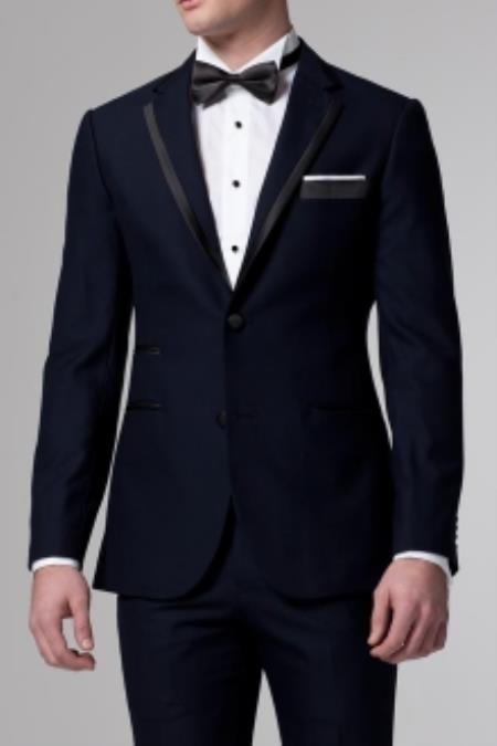 Essential Midnight Navy Blue Tuxedo With trim With Black or Blue Trim Flat Front Pants
