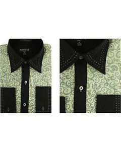Mint and Black solid Accents Microfiber Design Geometric Regular Fit Men's Dress Shirt