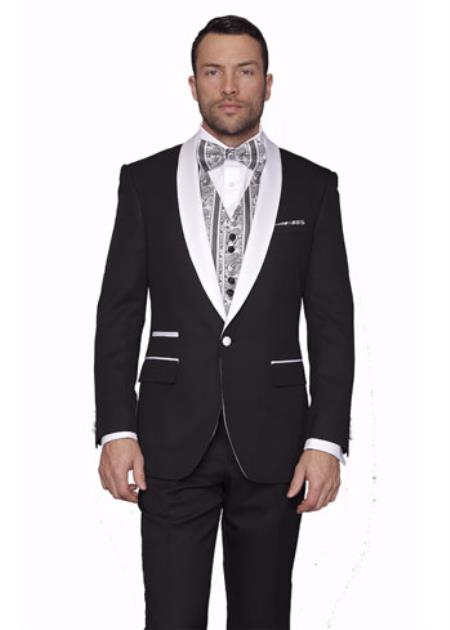 Men's Two Toned Lapel Modern Fit Fully Lined Tuxedo Suit Capblack