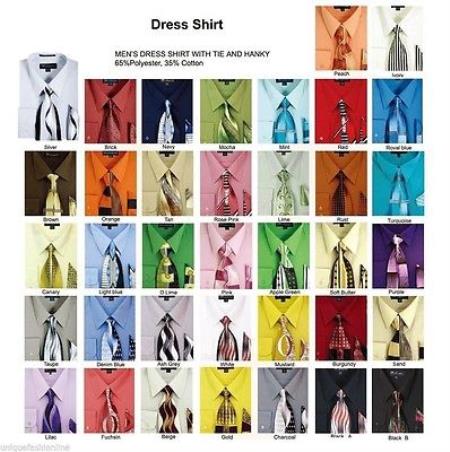 Milano Moda Dress Shirt w/ Tie and Handkerchief Long Sleeve Style Multi-Color Men's Dress Shirt