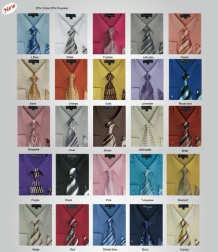 Milano Moda  w/ Matching Tie And Handkerchief Set Style Multi-Color Men's Dress Shirt