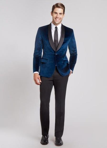 Style#-B6362 Men's Navy Blue Dinner Velvet tuxedo Black lapel Shawl Lapel