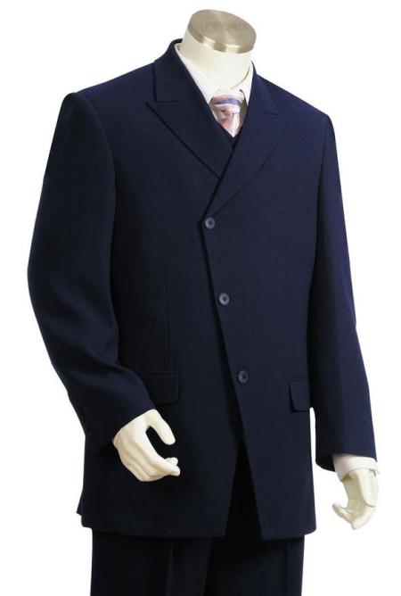 Men's Peak Lapel Flap PocketDark Navy Blue Suit For Men Zoot Suit