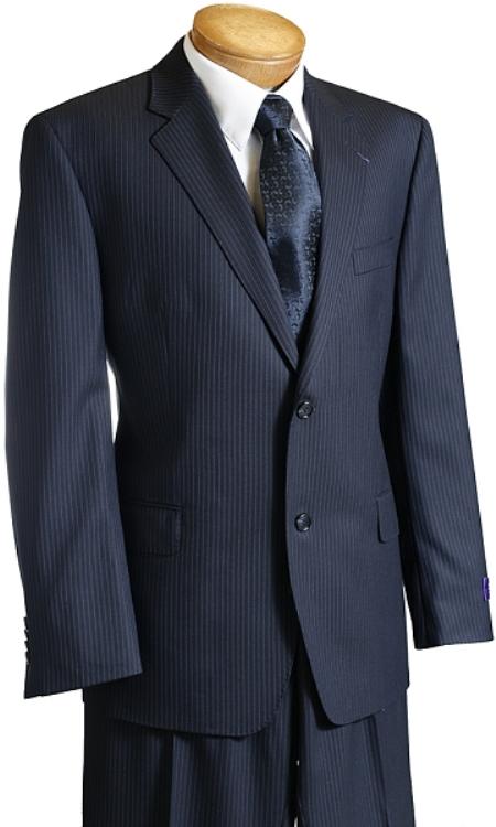 Men's Dark Navy Pinstripe Wool Italian Design Suit 
