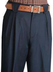 Men's Classic Fit Pleated Front Fine Wool Wide Leg Dress Pants Navy Men's Wide Leg Trousers