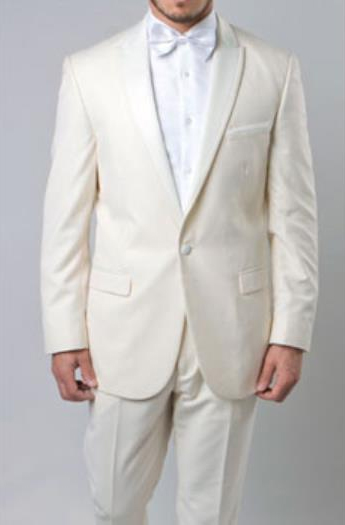Men's Off White 1 Button Slim Fit Prom Suit