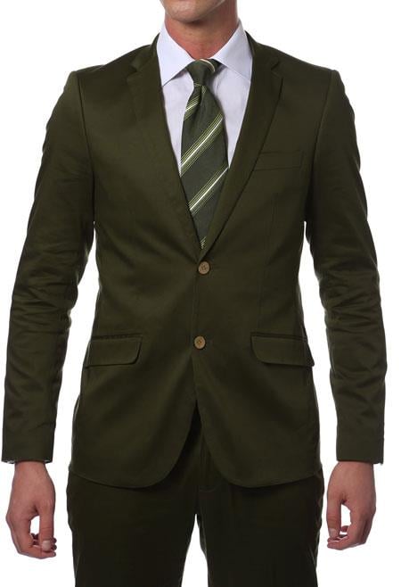 Slim Fit Suit Summer Men's Slim Fit Suits Olive Green Cotton Skinny Fitted Cheap Priced Business Suits Clearance Sale