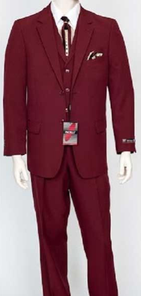 Men's Classic Fit  Burgundy ~ Wine ~ Maroon Suit  3 Piece Vested Dress Suit