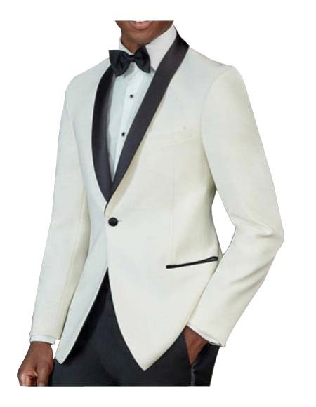 Men's One Button Tuxedo Shawl Black Lapel classy Ivory Suit 
