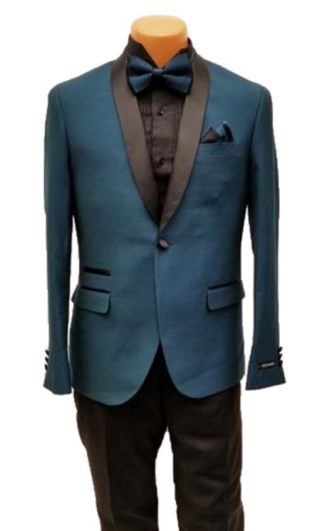 Men's One Button Shawl Lapel Teal Prom Wedding Tuxedo Jacket & Pants Perfect for Prom & Wedding