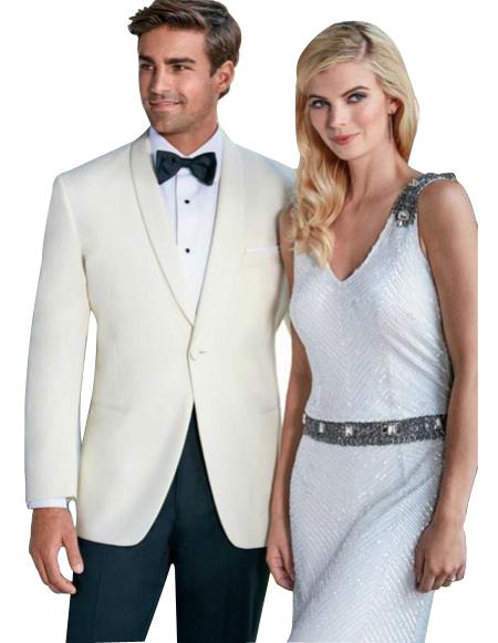 Men's One Button Tuxedo Shawl Lapel Ivory wedding Suit 