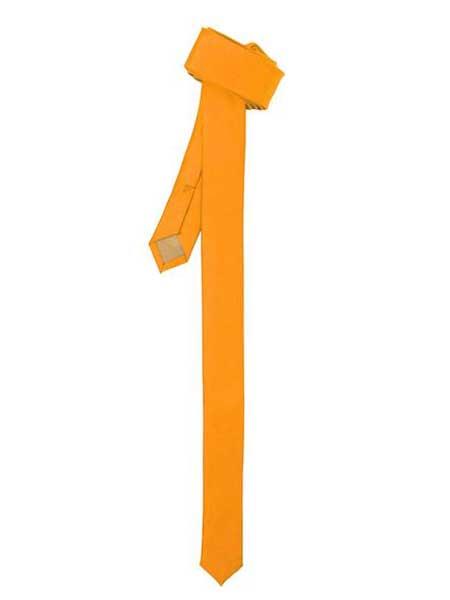 Polyester Satine Fabric Super Skinny Slim Fully Lined Orange Tie-Men's Neck Ties - Mens Dress Tie - Trendy Mens Ties