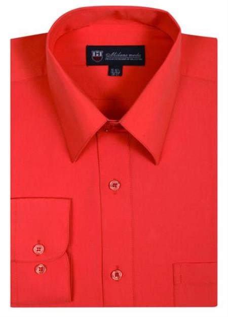 Plain Solid Color Traditional Orange Men's Dress Shirt