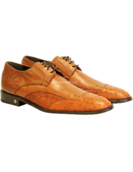 Mens Ostrich Skin Shoes Men's Full Leather Cognac Vestigium Genuine Ostrich Derby Shoes Handcrafted