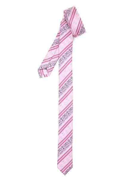 Striped Pink Fully Lined Super Skinny Slim NeckTie-Men's Neck Ties - Mens Dress Tie - Trendy Mens Ties