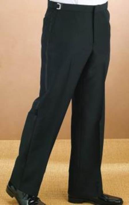 Satin stripe Polyester Plain Lined dress ~ pleated slacks Front Black Tuxedo Pants unhemmed unfinished bottom
