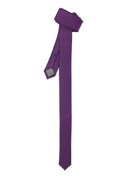 Fully Lined Polyester Satine Fabric Purple Super Skinny Slim Tie-Men's Neck Ties - Mens Dress Tie - Trendy Mens Ties