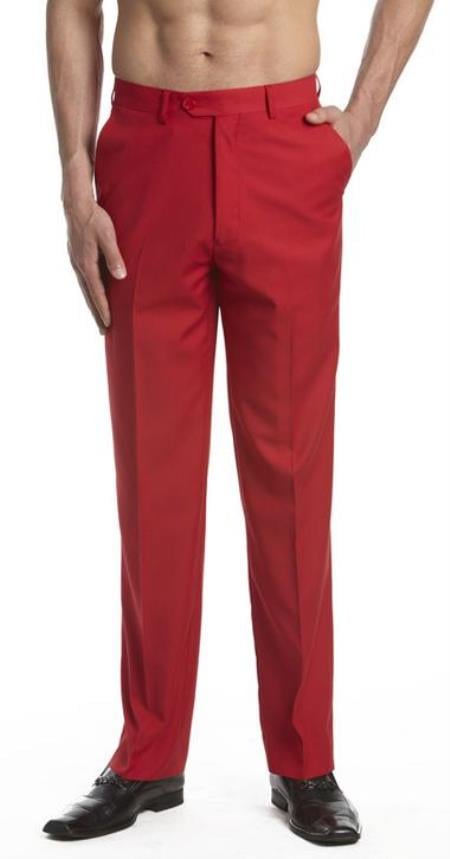 Men's Dress Pants Trousers Flat Front Slacks Red 