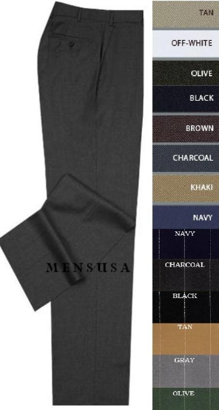 Men's SOLID BLACK No Pleat & FLAT FRONT WOOL DRESS HAND MADE RELAX FIT PANTS UNHEMMED UNFINISHED BOTTOM