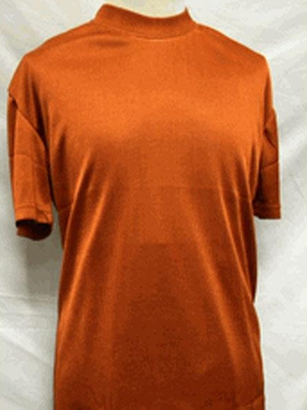 Men's Stylish Mock Neck Shiny Short Sleeve Rust Shirt