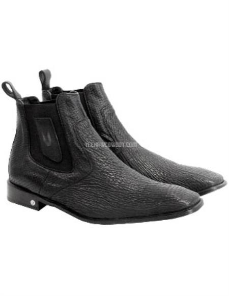 Men's Black Full Leather Vestigium Genuine Sharkskin Chelsea Boots
