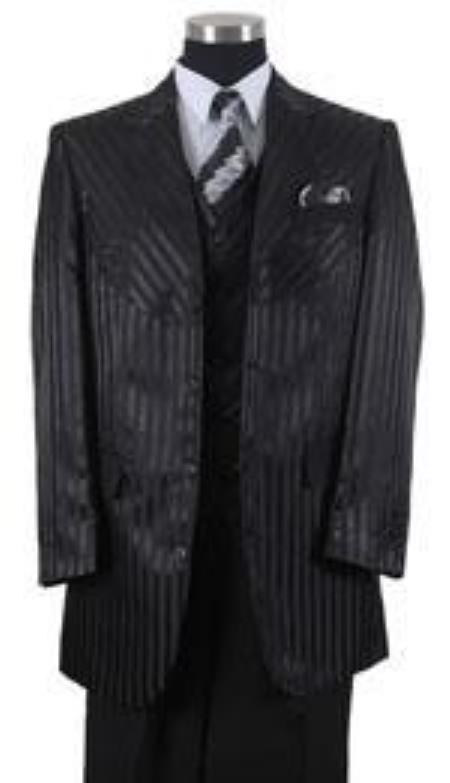 Zoot Suit Black Pinstripe Vested 3 Piece Men's Dress   Milano Suits for Men