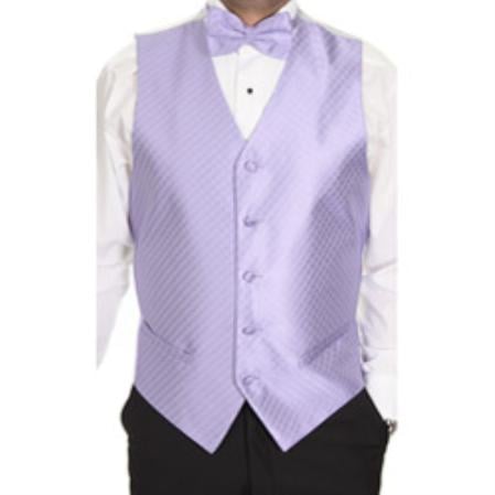 Men's Lavender Patterned 4-piece Dress Tuxedo Wedding Vest ~ Waistcoat ~ Waist coat Set Buy 10 of same color Tie For $25 Each - Men's Neck Ties - Mens Dress Tie - Trendy Mens Ties