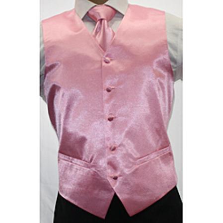 Men's Shiny Pink Tuxedo Microfiber 3-piece Dress Tuxedo Wedding Vest ~ Waistcoat ~ Waist coat Buy 10 of same color Tie For $25 Each