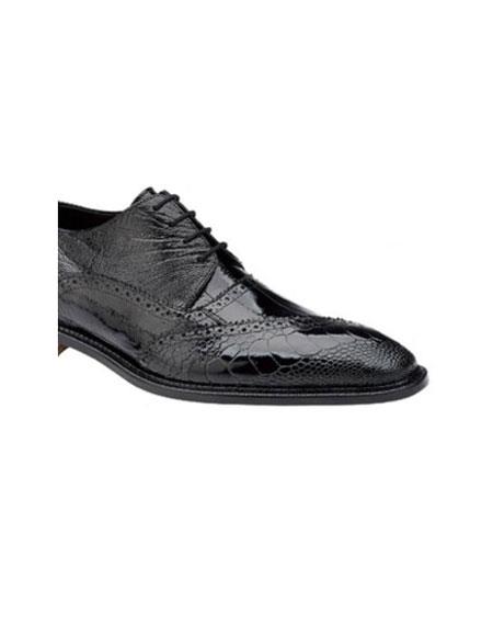 Authentic Genuine Skin Italian Nino Eel & Ostrich Shoes Black Mens Ostrich Skin Shoes