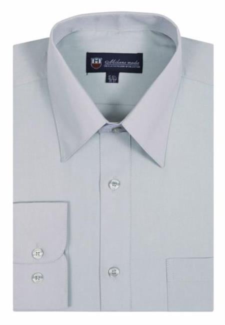 Plain Solid Color Traditional Silver Men's Dress Shirt