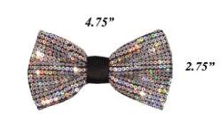 Sparkly Bow Tie Satin Shiny Polyester Bowtie Sequin Bowties Silver- Men's Neck Ties - Mens Dress Tie - Trendy Mens Ties