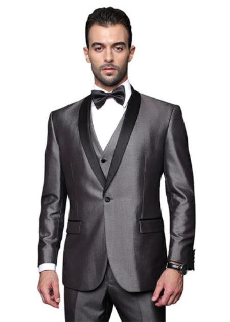 Men's Two Toned Lapel  Solid Tuxedo Suit Grey