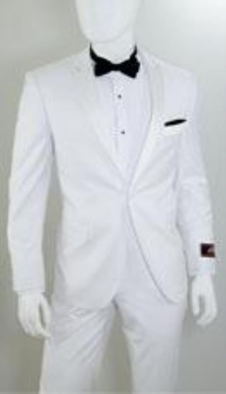 Slim Fit Suit 1 Button Peak Lapel White Suits Fashion Tuxedo For Men