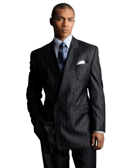 Signature Platinum Stays Cool Discounted Sale Dark Charcoal Gray Pinstripe wool