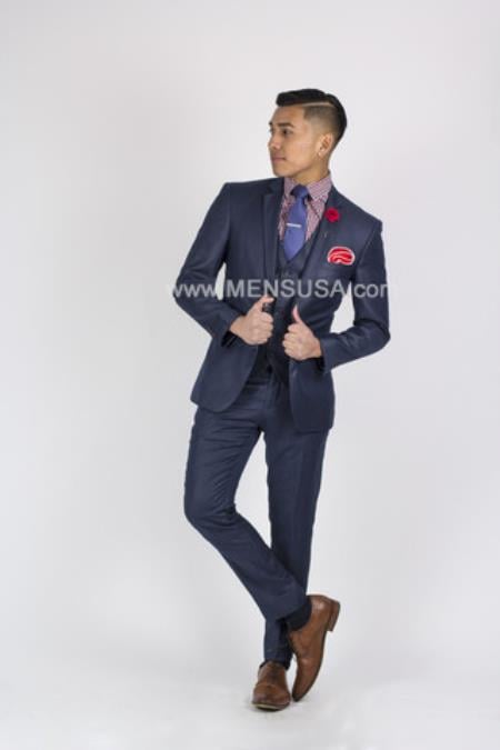 Slim Fit 2 Button Sharkskin Textured Pattern Tapered Fit Suit With Vent Dark Blue Online Discount Fashion Sale