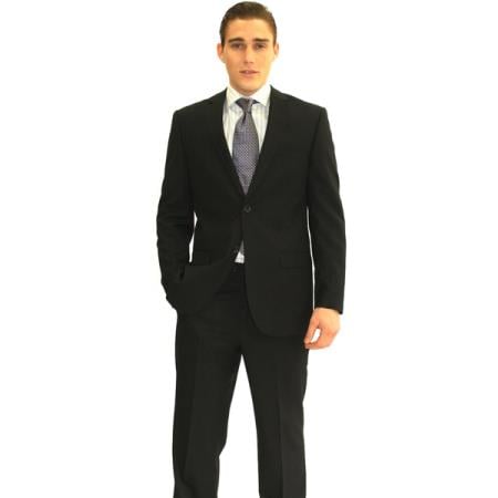 Men's Black Tonal Pattern Notch Two-button Closure Suit