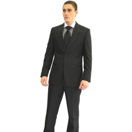 Men's Full Sleeves Provided with 3 Cufflinks Tuxedo Suit Black