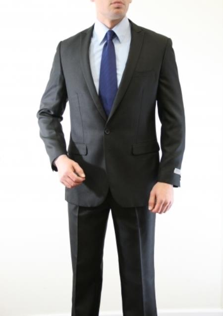 Men's Black  Two Piece Single Button Peak Lapel Wool Fabric Slim Fit Suit 