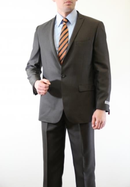 Men's Brown Two Piece Single Button Peak Lapel Wool Fabric Slim Fit Suit 