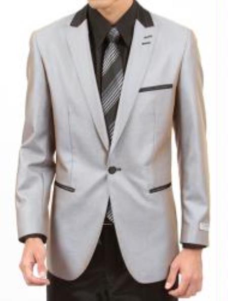 Men's Two Piece Slim Fit Suit Silver 