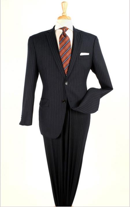 Men's 2 Piece Slim Fit  Side Vents Black Pinstripe Suit 