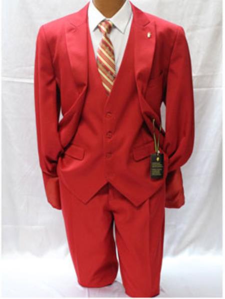 Mens Vett Red Classic Fit Solid Vested Suit