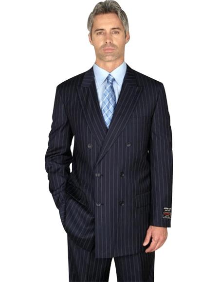 Classic Double Breasted Color Dark Navy Men's Suit With Pinstripe
