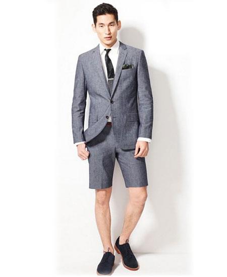 Men's Summer Business Gray Suits With Shorts Pants Set (Sport Coat Looking)  