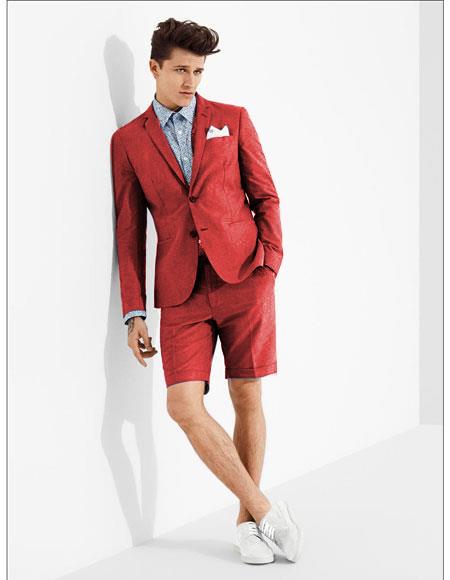 Men's summer business suits with shorts pants set (sport coat Looking) Red
