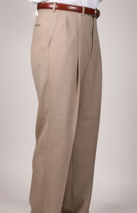 British Tan ~ Beige Parker Pleated Pants Lined Trousers unhemmed unfinished bottom