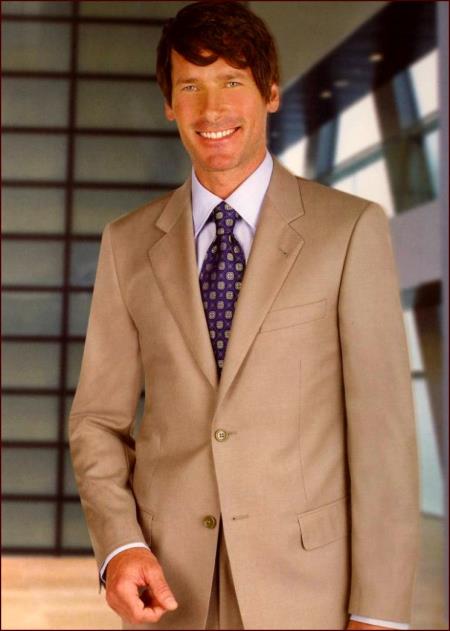 Authentic Real With Tags Cheap Priced Business Suits Clearance Sale 2 Pleat Tan ~ Beige- High End Suits - High Quality Suits