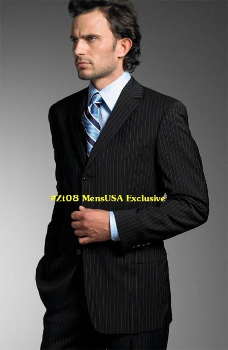 Available in 2 or 3 Buttons Style Regular Classic Cut Black Pisntripe #Zt08 Men's Dress Cheap Priced Business Suits Clearance Sale Super 140's 